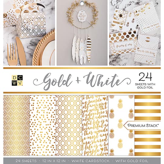 DCWV Gold &#x26; White 12&#x22; x 12&#x22; Single-Sided Cardstock, 24 Sheets